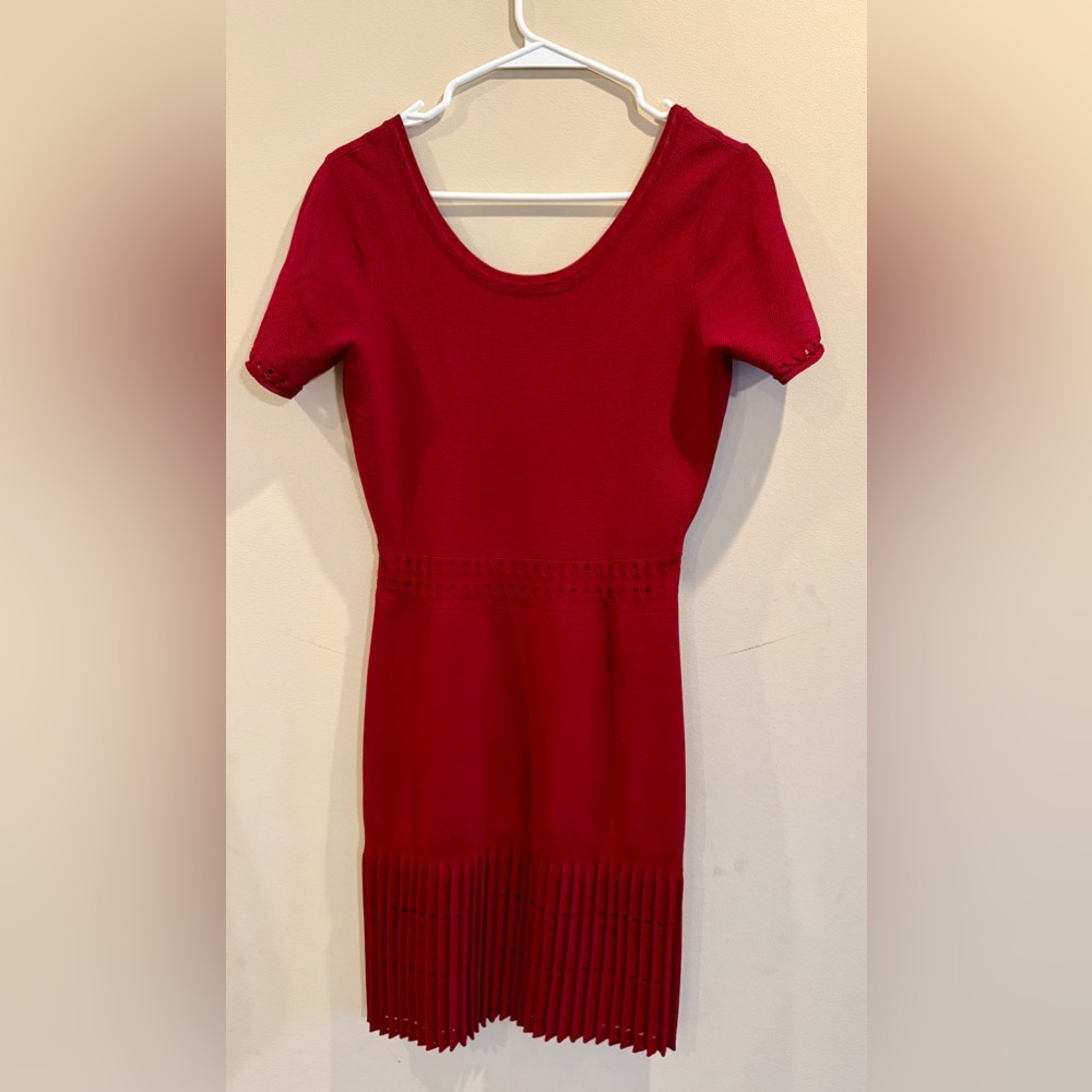 Sandro Dress Red Rosemary Knit Midi Short Sleeved Chic Size 3 (fit~ Us Size 2-4)